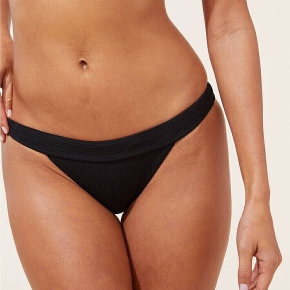 Andie The Banded Cheeky Bikini Bottom Swimsuit Black Ribbed Size XL NWT